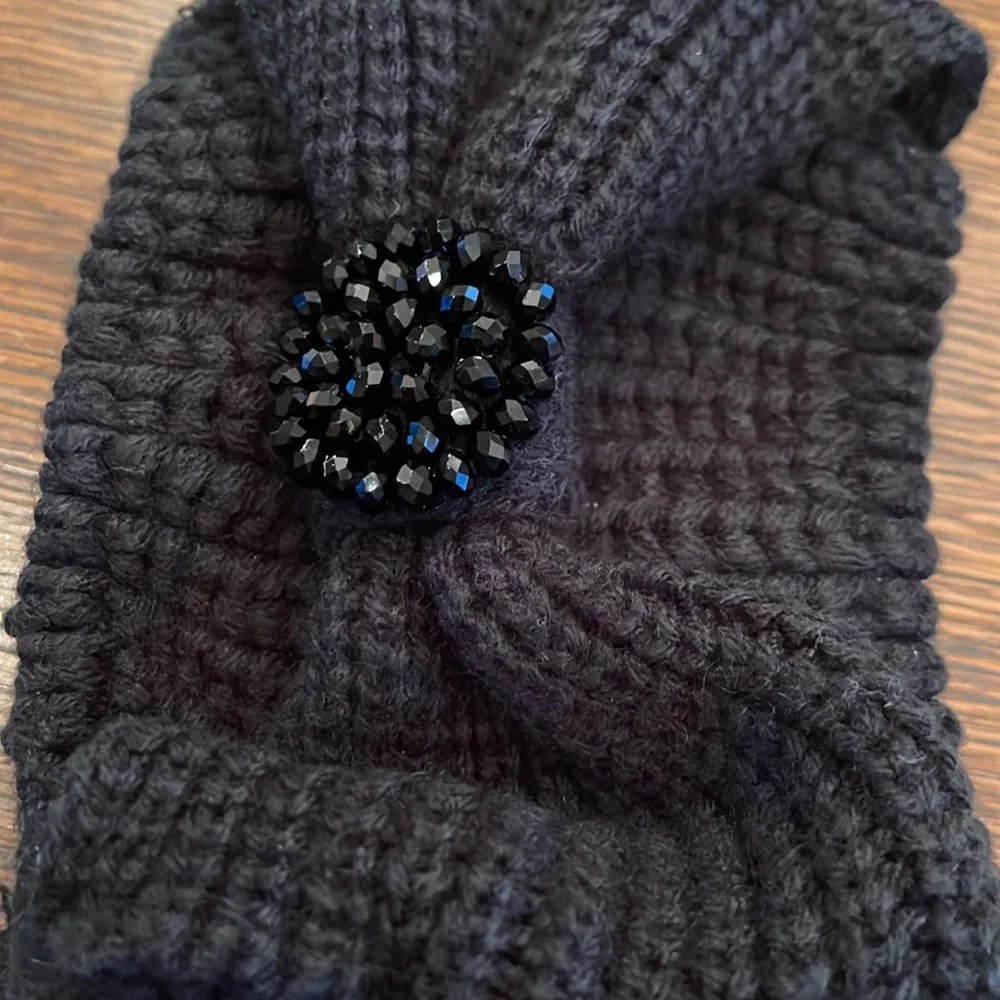 C.C. Exclusives Black knit crystal knot ear warmer